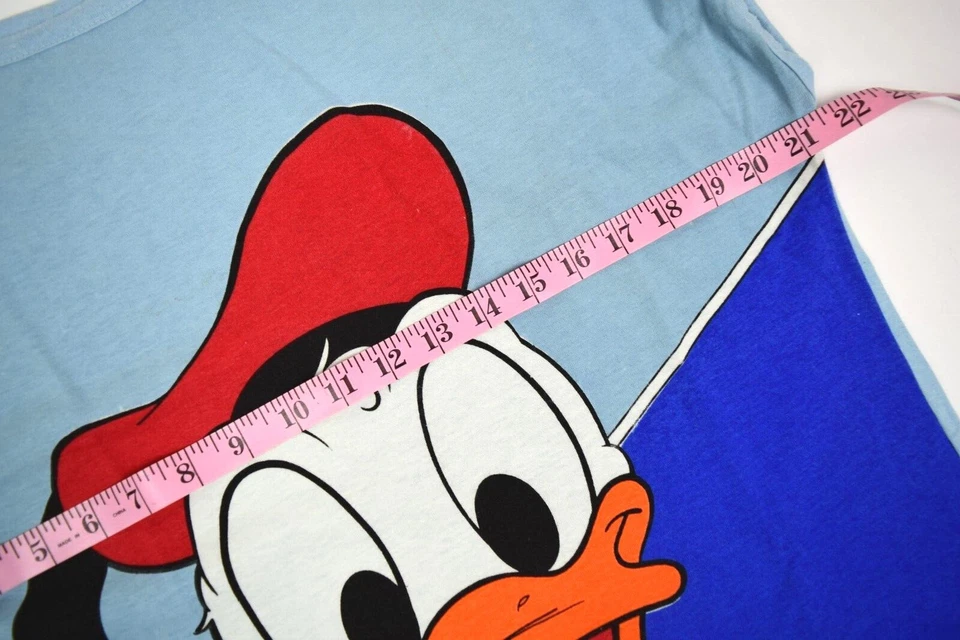Vintage Donald Duck T-Shirt Size M/L 70s 80s 2 Tone Blue Color Block Boat Neck - Image 4 of 4
