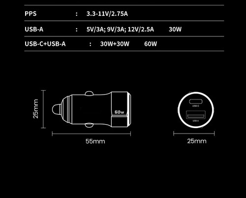60W USB-C USB-A Car Charger Fast Charging for iPhone Samsung Xiaomi Poco USB - Picture 11 of 14