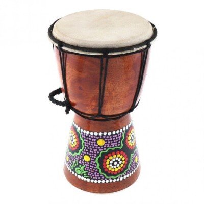 6in African Djembe Drum Hand-Carved Solid-Wood Goat-Skin Traditional African 
