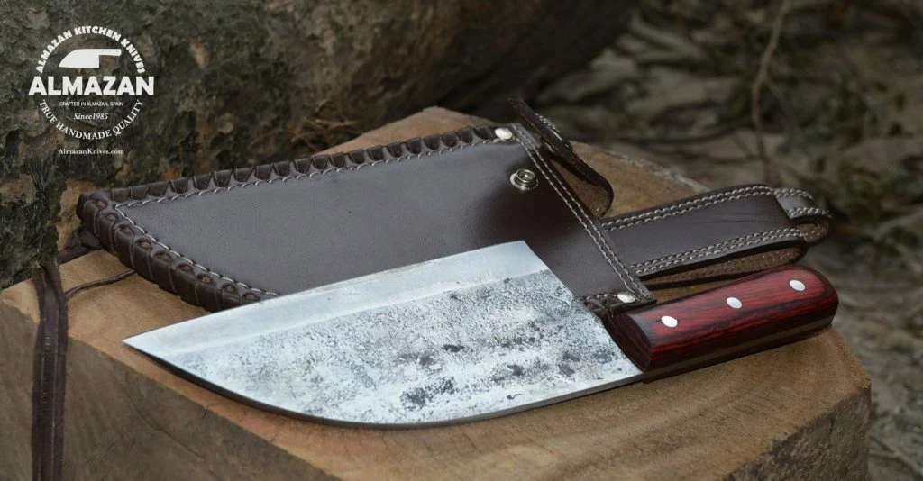 New Almazan Kitchen Knife with Hand Forged High Carbon Blade with Leather Sheath