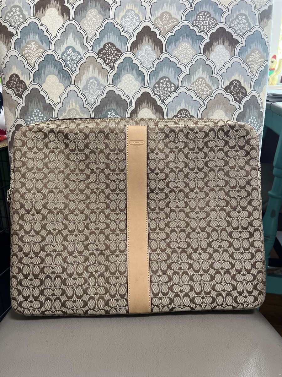 Coach Laptop Sleeve Case Bag Signature CC Jacquard Khaki | eBay