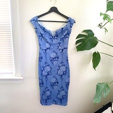 Guess Off the Shoulder Blue Lace Cocktail Dress