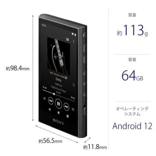 SONY Walkman NW-A307 BC BLACK Hi-Res A300 Series 64GB Audio Player English Used