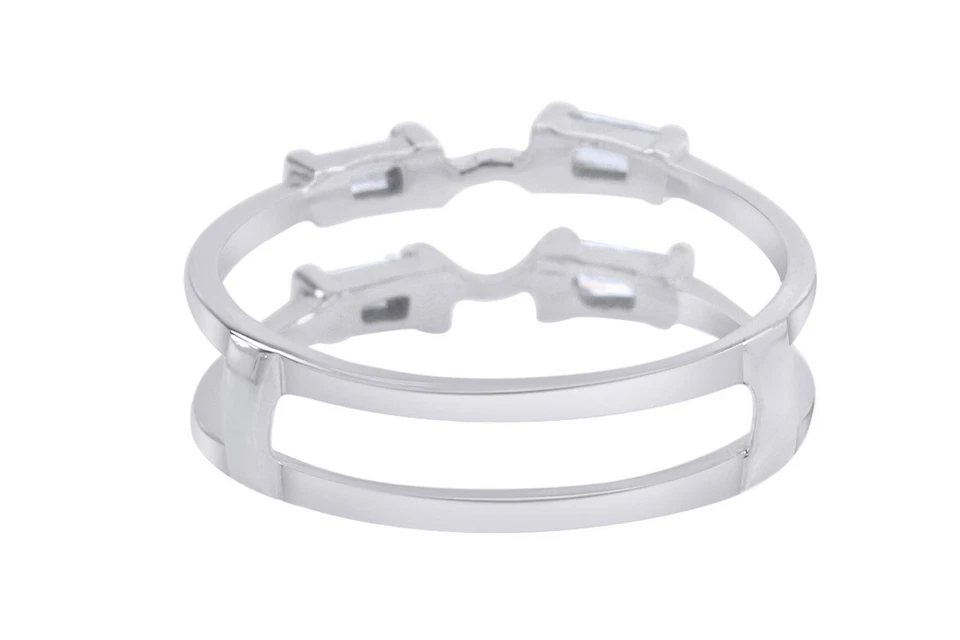 Anillo doble protector potenciador alianza de boda de diamantes naturales en plata de ley 925 Foto 3 de 4