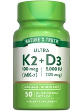 Vitamin K2 mk7 with D3 Supplement | 50 Softgels | Non-GMO | by Nature's Truth