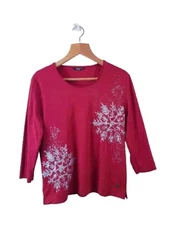 TIGI Womens Jumper Size 14/16 Red Round Neck Long Sleeve Pullover Sequin Casual