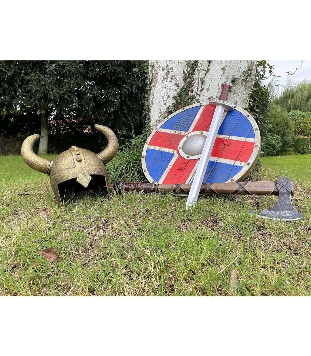 Childrens Size Plastic Viking Helmet with Horns Kids Historical Fancy Dress Boys