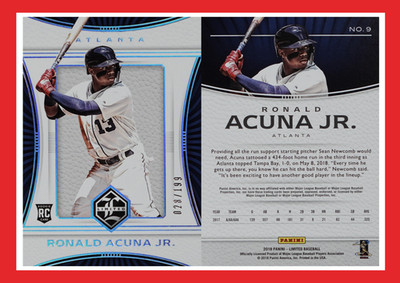 2018 Panini Limited Ronald Acuna Jr RC Rookie #9 /199 Atlanta Braves