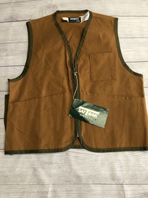 Saf-Bak Vest Mens Medium Brown Canvas Hunting Game Pocket Full Zip Made USA