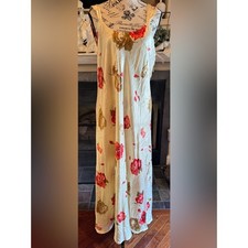 VTG Natori Satin Floral Maxi Slip Dress Rose Print Chemise Nightgown Large 90s