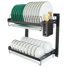 Hanging Dish Drying Rack, Wall Mounted Dish Rack Kitchen, 2 Tier Plate Organi...