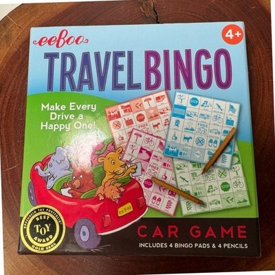 eeBoo Travel Bingo Car Game for Kids 4+ Road Trip Activity 4 Pads & Pencils