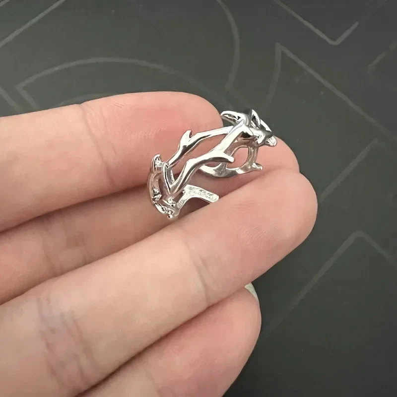 Anel rosa de aço inoxidável dupla camada espinho banda punk retrô casal joias masculinas - Imagem 3 de 4