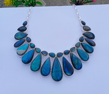 Collar hecho a mano de plata de ley 925 con piedras preciosas de labradorita natural joyería