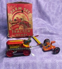 VINTAGE MARX Mechanical Wind-up toy Tractor with Mower in Original Box A0130