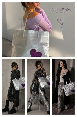 Vera Wang Fragrances Y2K Shopper Silber Metallic Herz Tote Bag neuwertig 