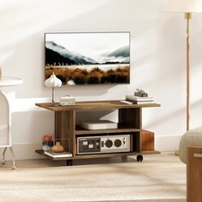 Mobile TV Stand with Shelves on Wheels Modern Media Unit - Walnut, Brown, Black