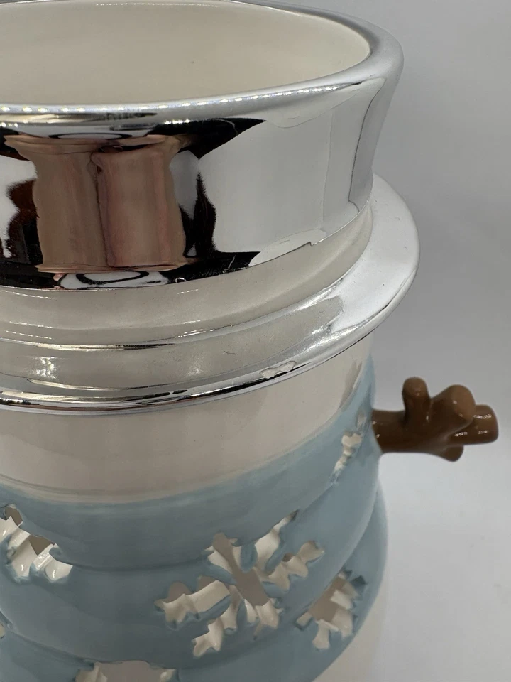 Rare Slatkin & Co Bath & Body Works Blue Snowman Luminary Candle Holder 9" - Image 4 of 4
