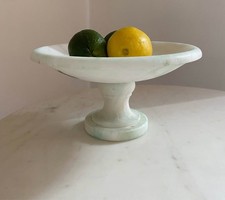 Vintage Italian Tazza Alabaster White Marble Compote Bowl Stand Centerpiece
