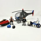 VTG Playmobil Police Helicopter Jet Ski Motorcycle Figures Hats Misc Lot 5764