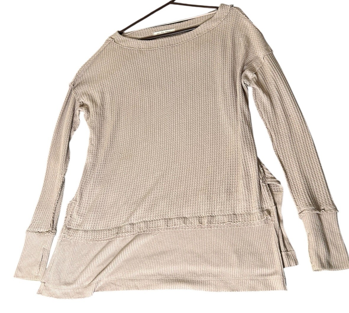Free People We The Free Waffle Knit Tunic Sweater Size Small Tan Long Sleeve