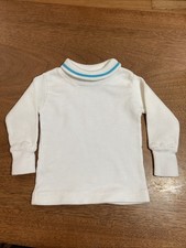 Vintage 1960s White Ribbed Baby Infant Sweater White Blue Turtleneck 9 Months