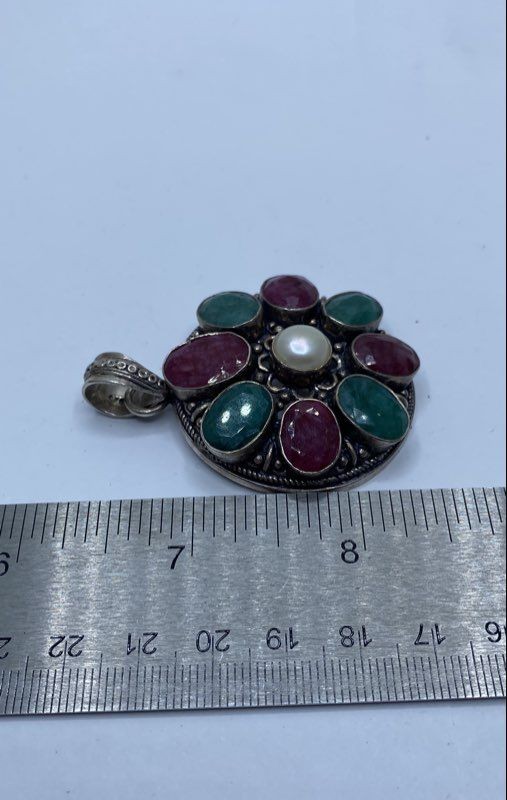 Sterling Silver Multi-Gemstone Open Work Round Fl… - image 7