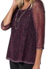 Nina Leonard Women's Sequin Top Detachable Necklace Cranberry/Black