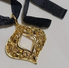 Filigree Pendant Satin Choker Victorian Feel Hook  Loop Elegant