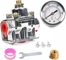 BARTOO Fuel Pressure Regulator Carburetor with Gauge Kit, 4 1/2 to 9 PSI, 3/8in