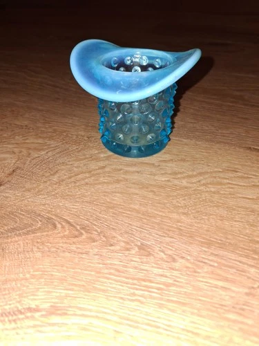 Vintage Blue Opalescent Fenton Glass Hobnail Top Hat Toothpick Holder