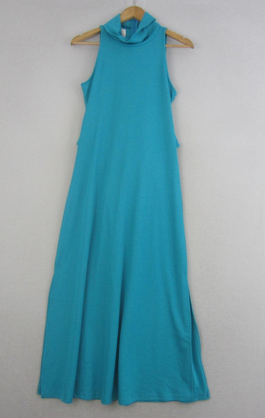Here Comes The Sun Dress Womens 12 Blue Aqua Sleeveless Stretch Knit Long Maxi