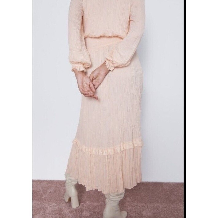 ZARA Peach Pink Maxi Pleated Voluminious Dress Size S thumbnail 3