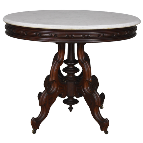 Antique Victorian Oval Marble Top Parlor Center Table by Brooks #22108