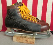 Vintage 1950s Leather Two-Tone Mens Ice Hockey Skates Winslow Blades Sz.10 Nice
