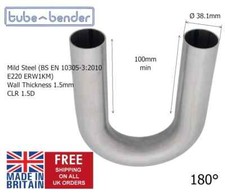 180 degree 38.1mm 1.5" OD 1.5D Mandrel Exhaust Bend Mild Steel 