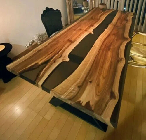 Live edge Custom Black Epoxy Resin Wooden River Style Bar top coffee table desk