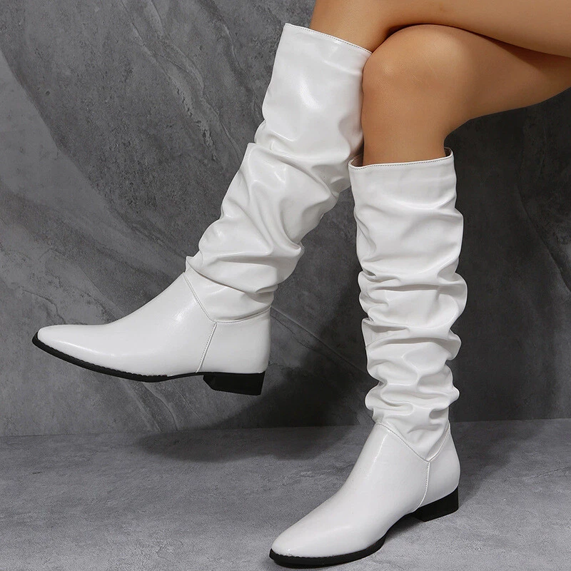 Tall leather top flat boots