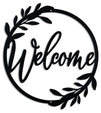 Metal Welcome Sign for Front Door - Large 13.5 inch Black Wall Decor - Indoor...