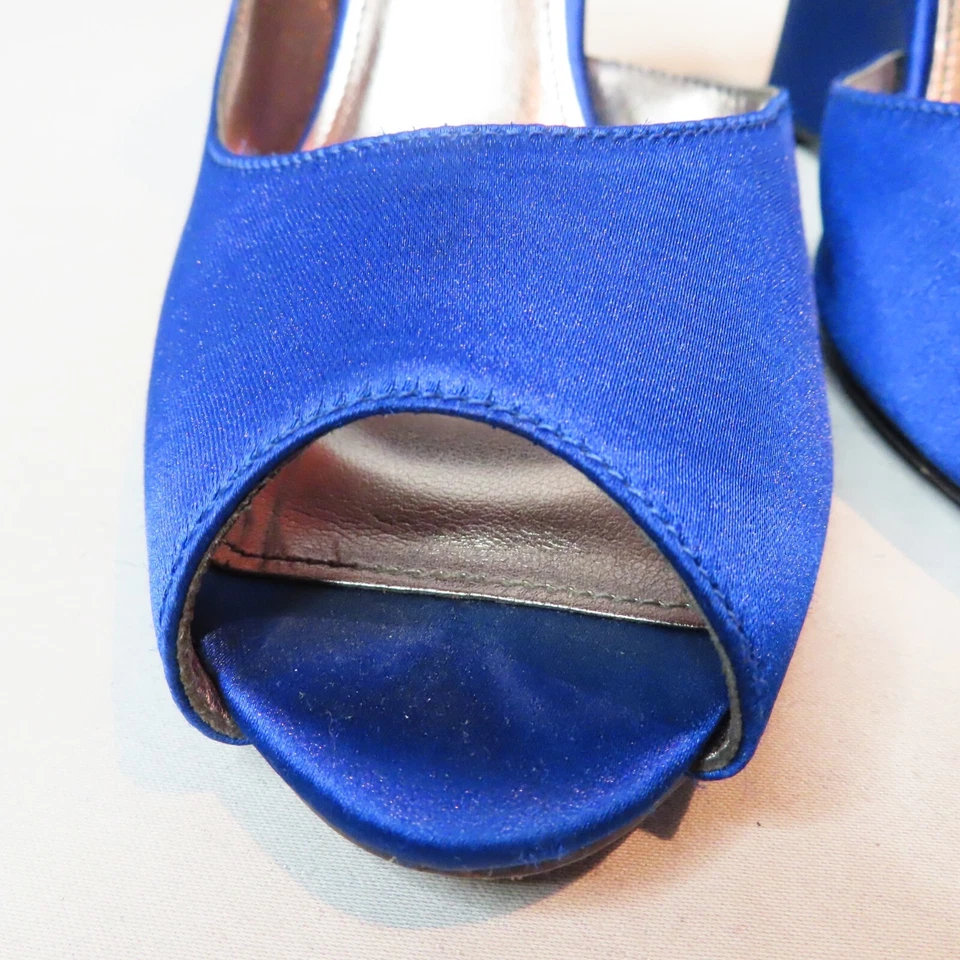 NINA 高跟鞋女式 6 码蓝宝石蓝色钴缎皮革鞋底 D'orsay — 第 3/4 张图片