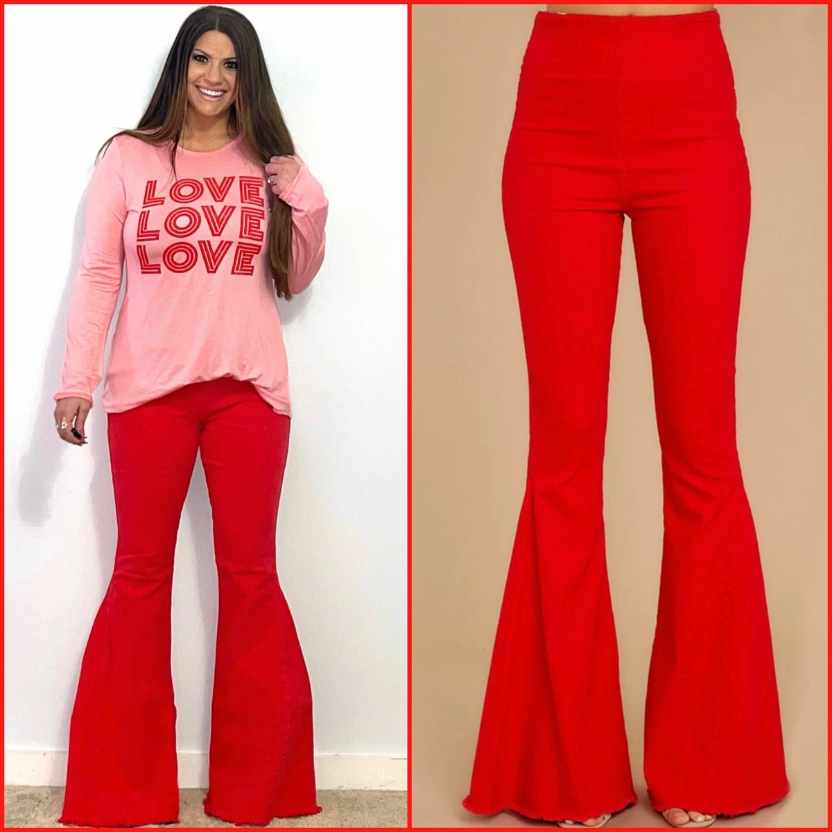 Red Pull On Bell Bottom Jeans - 33” Inseam- 9091