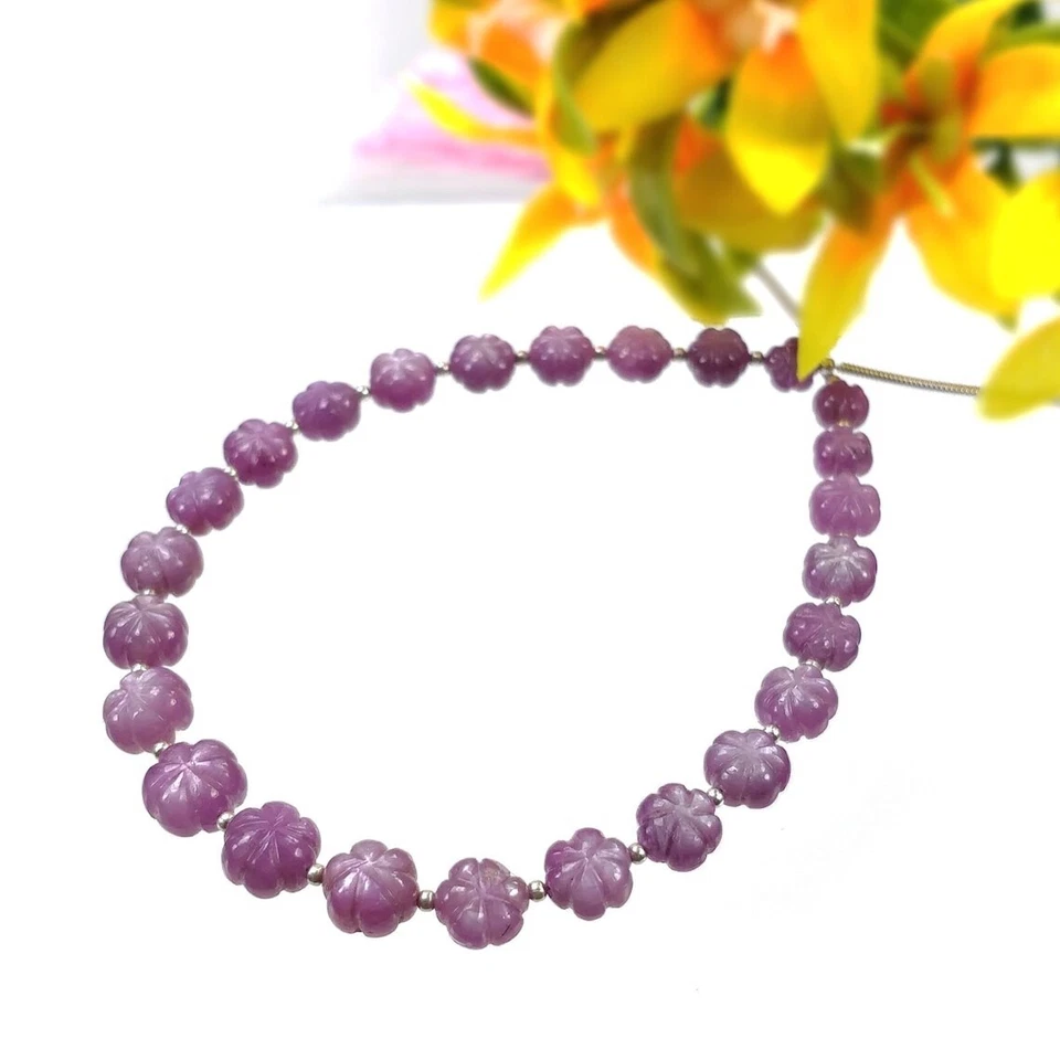 Piedras preciosas de flor de zafiro rosa de 77,50 quilates melón cuentas laterales pepitas 6 mm - 9 mm 8" Foto 4 de 4