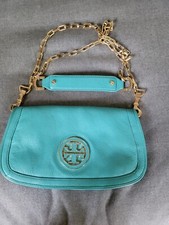 Tory Burch Amanda Turquoise Leather Clutch/crossbody, Gold Chain Hardware 