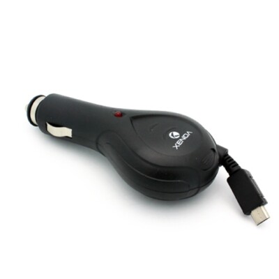 Retractable Rapid Car Charger DC Power Adapter MicroUSB for Cell Phones
