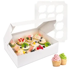 15 Sets Cupcake Boxes 12 Count Cupcake Containers 13×10×3.5 Inches Bakery Box...