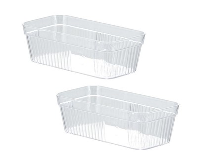 Clear Plastic Organizer Bins Trays   For Drawer / Countertop  - 2 Pack Md