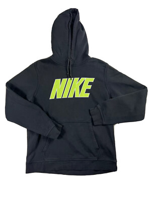 NIKE Pullover Hoodie Spellout Logo Men L Gray Neon 576978