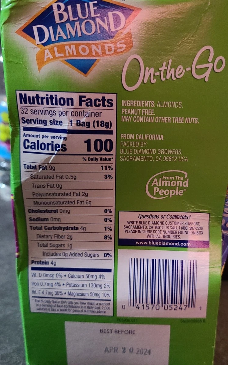 Blue Diamond Almonds Nutrition Label