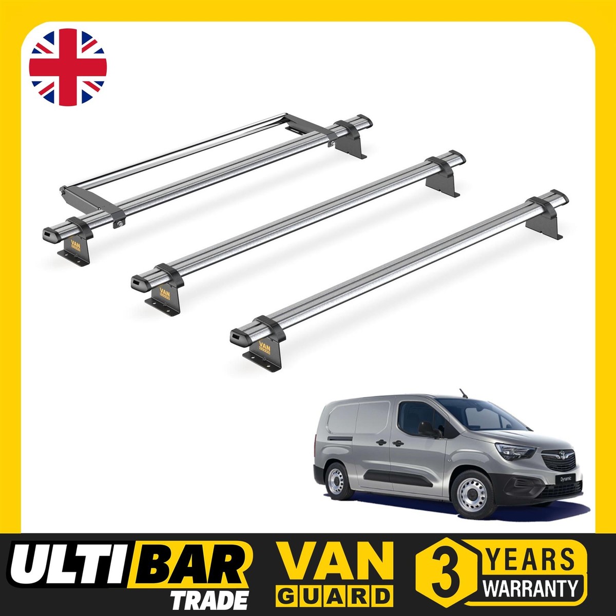 Vauxhall Combo Roof Rack for 2018+ [L2] 3x Roof Bars Roller Van