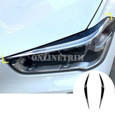 Black Front Headlight Eyebrow Eyelid Cover Trim For BMW X1 F48 2016-2020